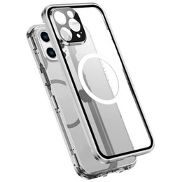 Magnetic Dual Glass MagSafe tok iPhone 14 Pro, ezüst