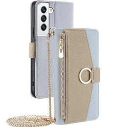 Flip tok Samsung Galaxy S22, Wallet Zipper Pocket, tükörrel, kék