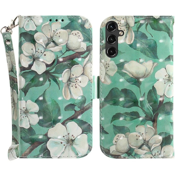 Pattintható tok a Samsung Galaxy A14 4G/5G, Wallet, Flowers, fehér