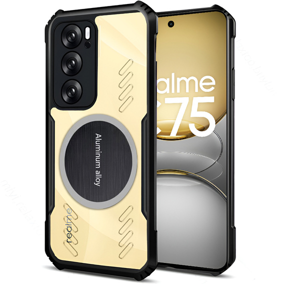 Tok Realme 14X / Realme C75, mágneses lemezzel, átlátszó / fekete