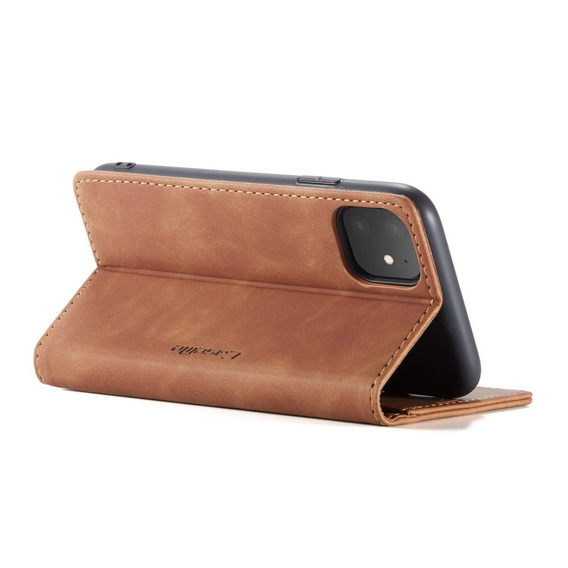 CASEME tok iPhone 11, Leather Wallet Case, barna