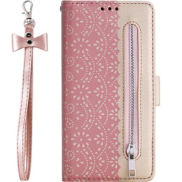 Flap tok Samsung Galaxy A54 5G, Wallet Pocket Zipper Lace, rózsaszín
