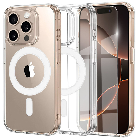 MagSafe mágneses tok iPhone 16 Pro Max-hoz, ERBORD CrystalMag, átlátszó + képernyőüveg