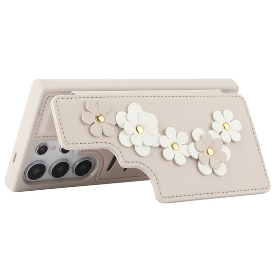 Tok Samsung Galaxy S24 Ultra, Leather Flower Card Slot, bézs színű