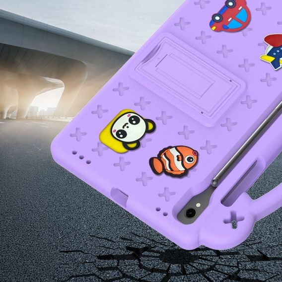 Gyermek tok Samsung Galaxy Tab S7/S8/S9, Cute Patterns, állvánnyal, lila
