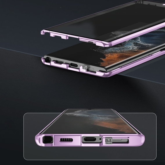 Magnetic Dual Glass MagSafe tok Samsung Galaxy S23 Ultra, lila