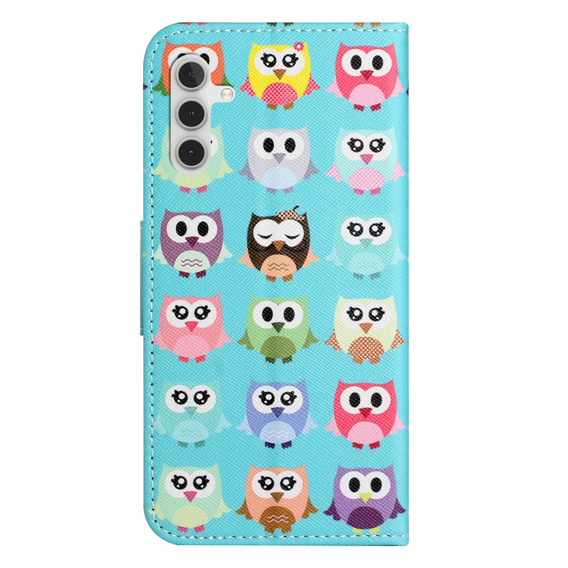 Pattintható tok a Samsung Galaxy M15 5G, Wallet, Owls kék