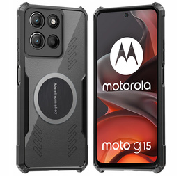 Tok Motorola Moto G15 / Motorola Moto G15 Power, mágneses lemezzel, átlátszó / fekete