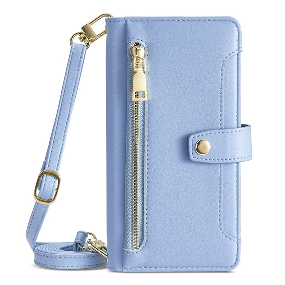 Pattintható tok a iPhone 14 Pro Max, Wallet Zipper Pocket, kék