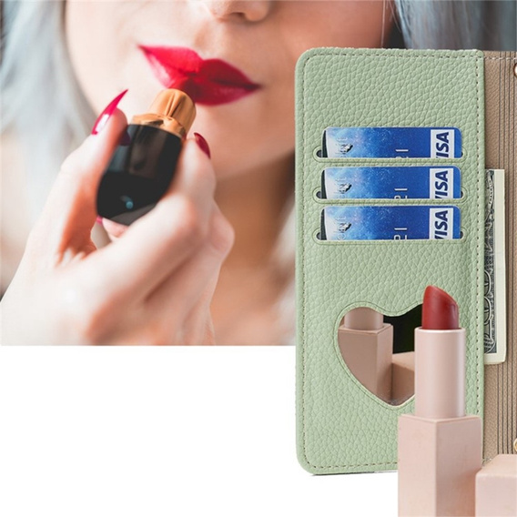 Flip tok Motorola Edge 40 Neo 5G, Wallet Zipper Pocket, tükörrel, zöld