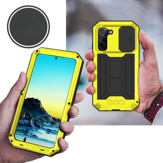 Páncélozott tok a Samsung Galaxy S22, R-JUST CamShield Slide, sárga