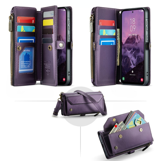 Tok CASEME Samsung Galaxy A56 5G, RFID Leather Wallet, vállpánttal, lila