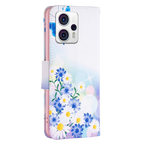 Pattintható tok a Motorola Moto G53 5G / G23 / G13, Wallet, butterfly & flowers, kék