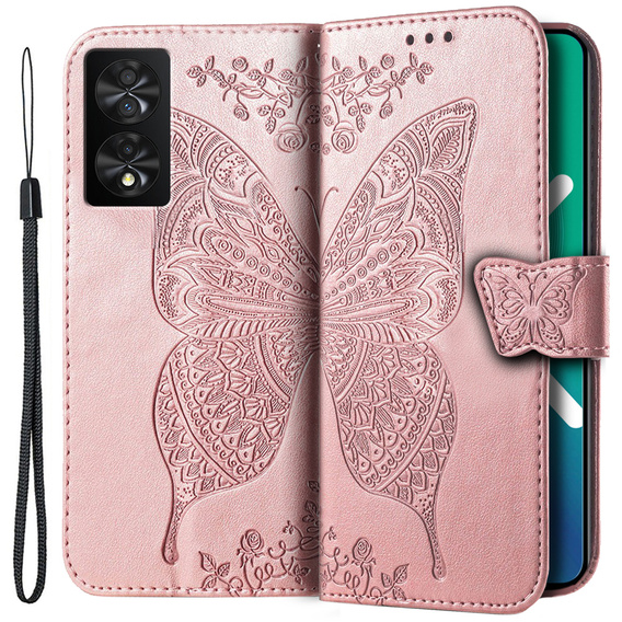 Pattintható tok a TCL 40 NXTPaper, Butterfly, rózsaszín rose gold
