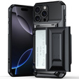 TPU + PC páncél tok kártyatartóval, fekete iPhone 16 Pro Max készülékekhez