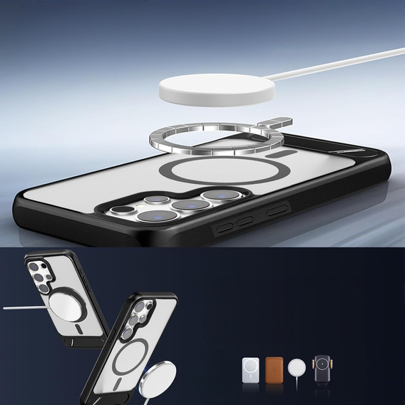 Tok Samsung Galaxy S25 Ultra, Kickstand Matt Case, MagSafe, fekete