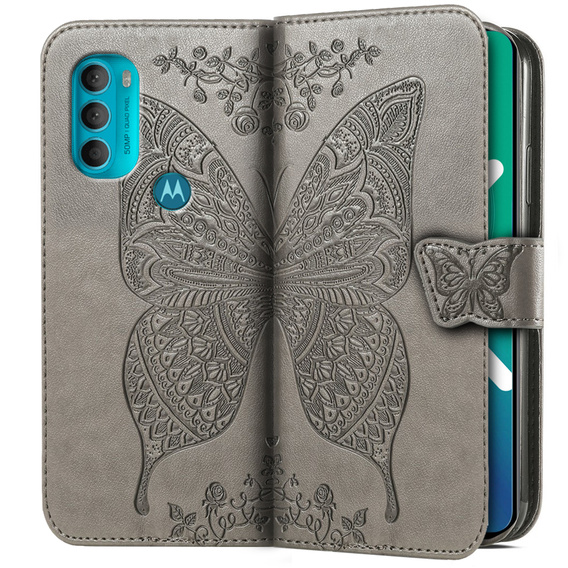 Pattintható tok a Motorola Moto G71 5G, Butterfly, szürke