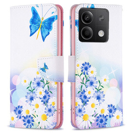 Pattintható tok a Xiaomi Redmi Note 13 5G, Wallet, Butterfly & Flowers fehér