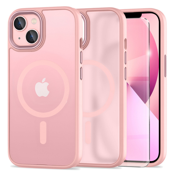 Tok iPhone 13-hoz, MagSafe, ERBORD Matt Case, rózsaszín + képernyőüveg