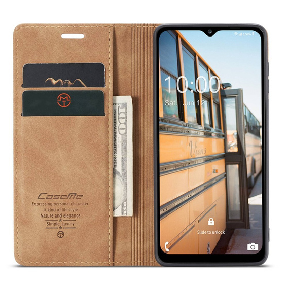 CASEME tok Samsung Galaxy M33 5G, Leather Wallet Case, barna