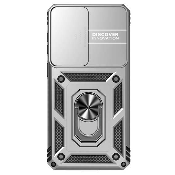 Páncélozott tok állvánnyal és lencsefedéllel Samsung Galaxy S26 Plus készülékhez, ezüst színű