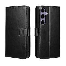 Pattintható tok a Samsung Galaxy S25 FE, Crazy Horse Wallet, fekete
