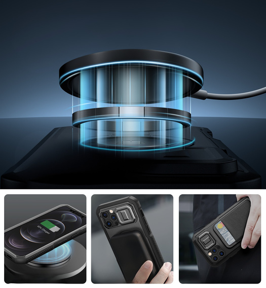 Páncélozott tok iPhone 12 / iPhone 12 Pro készülékhez, Dexnor CamProtect MagSafe, fekete (Két keret)