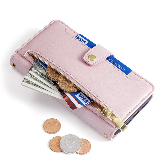 Pattintható tok a Samsung Galaxy A54 5G, Wallet Zipper Pocket, rózsaszín