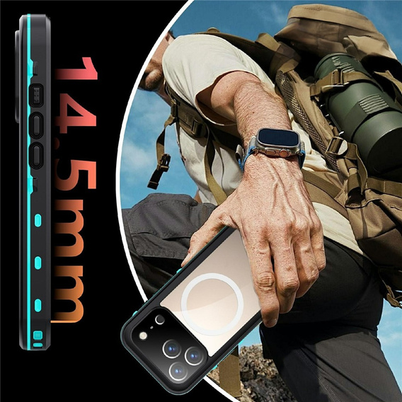Tok iPhone 17 Pro készülékhez, vízálló IP68, SHELLBOX MagSafe, kék