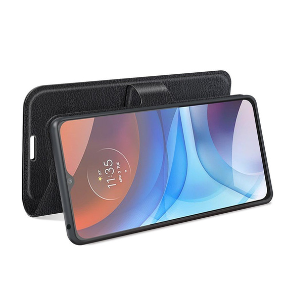 Pattintható tok a Motorola Moto E7 Power / E7i Power, Wallet Litchi Texture, fekete