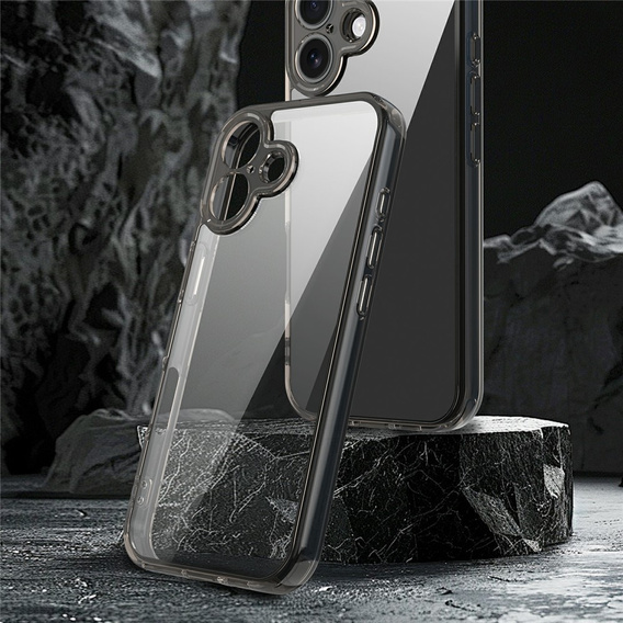 Tok iPhone 17 készülékhez, kamerafedéllel, átlátszó, fekete oldallal