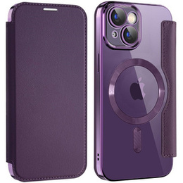 Pattintható tok a iPhone 15, RFID Wallet MagSafe CamShield, lila