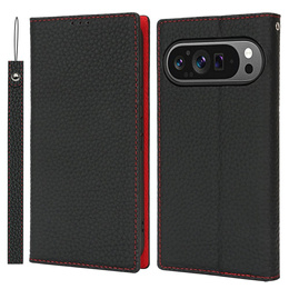 Pántos tok Google Pixel 10 / 10 Pro, Litchi Grain bőr, fekete