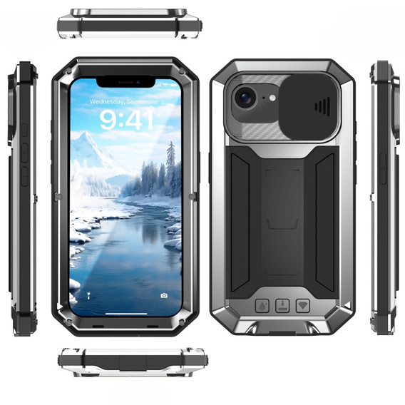 Páncélozott tok a iPhone 16E, R-JUST, ezüst