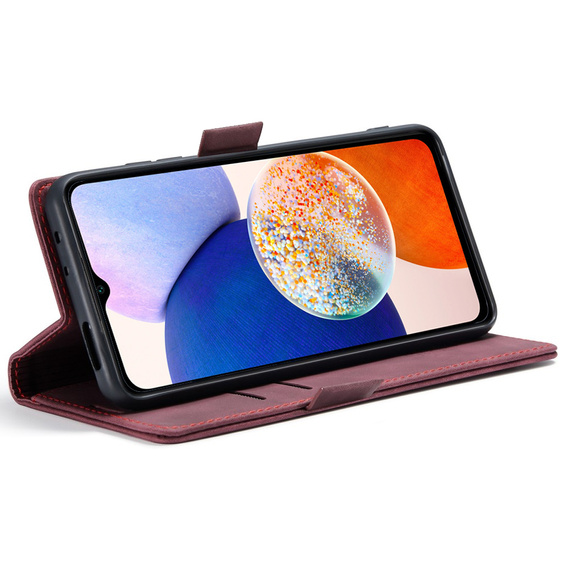 Telefontok a Samsung Galaxy A14 4G/5G, ERBORD Vintage, pénztárca patenttal, piros
