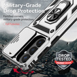 Páncélozott tok állvánnyal és lencsefedéllel Samsung Galaxy S26 Plus készülékhez, ezüst színű