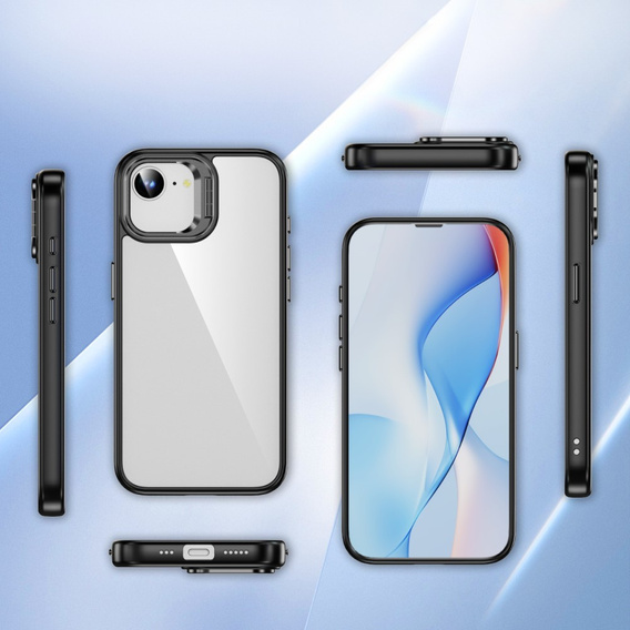 Tok Iphone 16E, Kickstand keret, átlátszó / fekete