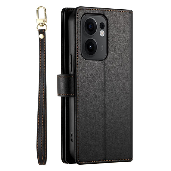 Pattintható tok a Oppo Reno 13F 5G, Wallet Zipper Pocket, fekete