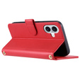 Flap tok iPhone 16 Plus, Rhombus Crossbody Leather, piros