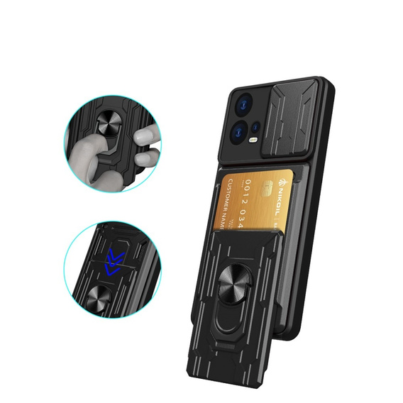 Páncélozott tok a Motorola Edge 30 Fusion 5G, Camera Slide Card Slot, fekete