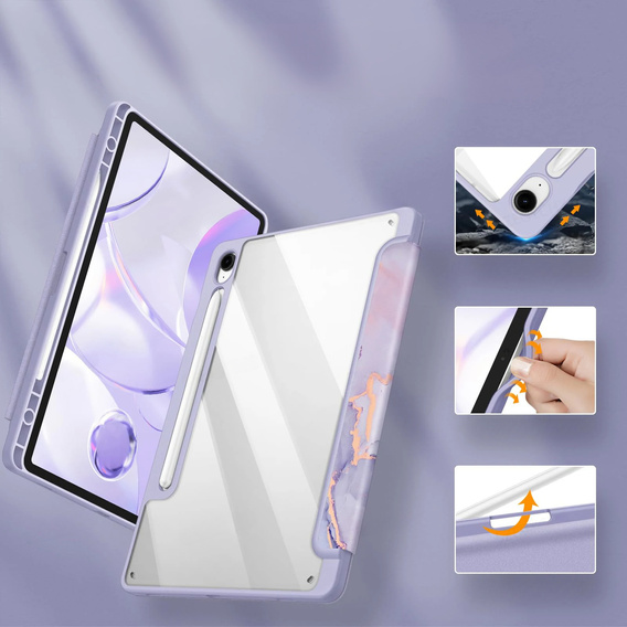 Tok Samsung Galaxy Tab S10 Lite / S10 FE / S9 FE, Smartcase Hybrid, tolltartó résszel, Marble lila