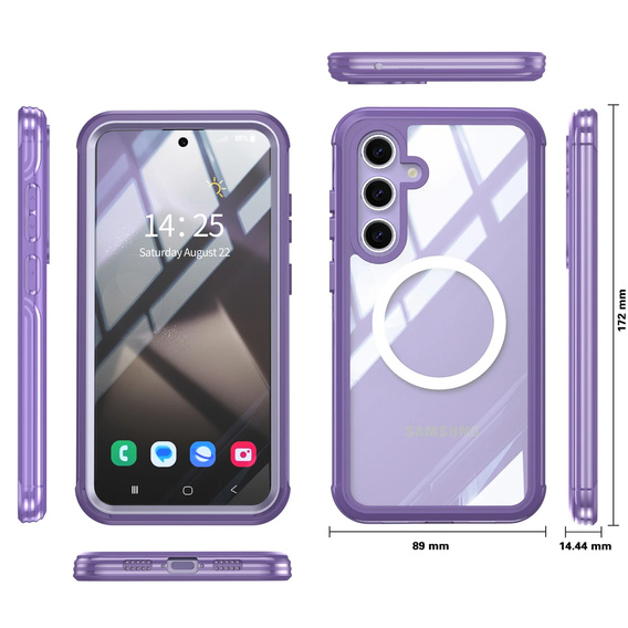 Tok Samsung Galaxy S25-hoz, Shockproof, üveggel, MagSafe-hoz, lila