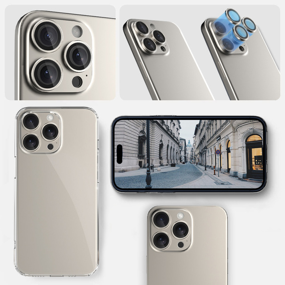 2x ERBORD OPTIK Pro edzett üveg iPhone 16 Pro/16 Pro Max / 15 Pro/15 Pro Max/14 Pro/14 Pro Max kamera számára, titánium