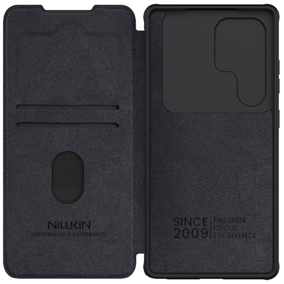 NILLKIN flip tok Samsung Galaxy S25 Ultra, CamShield Qin Pro, bőr, fekete