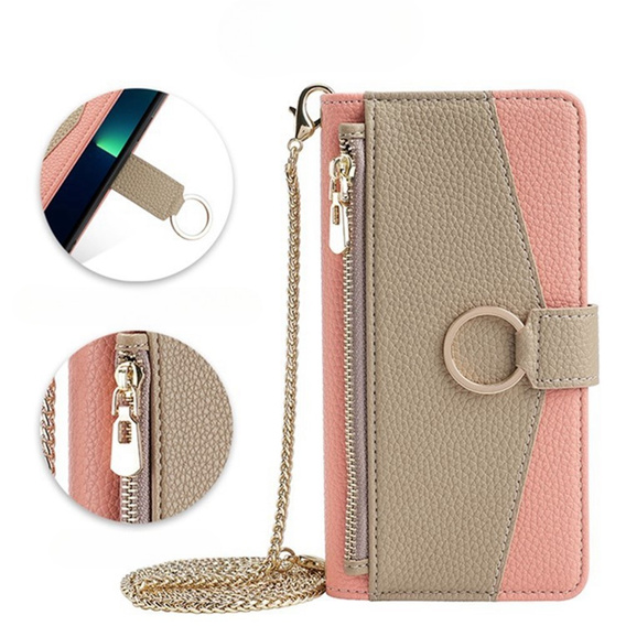 Flip tok Samsung Galaxy A56 5G, Wallet Zipper Pocket, tükörrel, rózsaszín