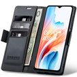 Tok Oppo A18 4G / A38 4G, ERBORD Glossy Litchi, pénztárca patenttal, fekete