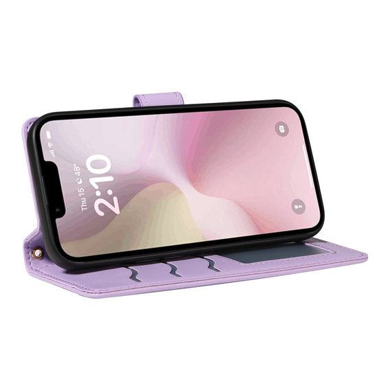 Flap tok iPhone 16E, Rhombus Crossbody Leather, lila