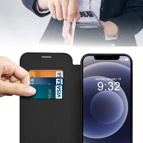 Pattintható tok a iPhone 12, RFID Wallet MagSafe CamShield, fekete