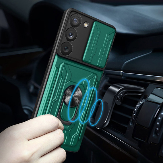 Páncélozott tok a Samsung Galaxy S23 Plus, Camera Slide Card Slot, zöld