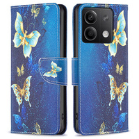 Pattintható tok a Xiaomi Redmi Note 13 5G, Wallet, Butterflies kék